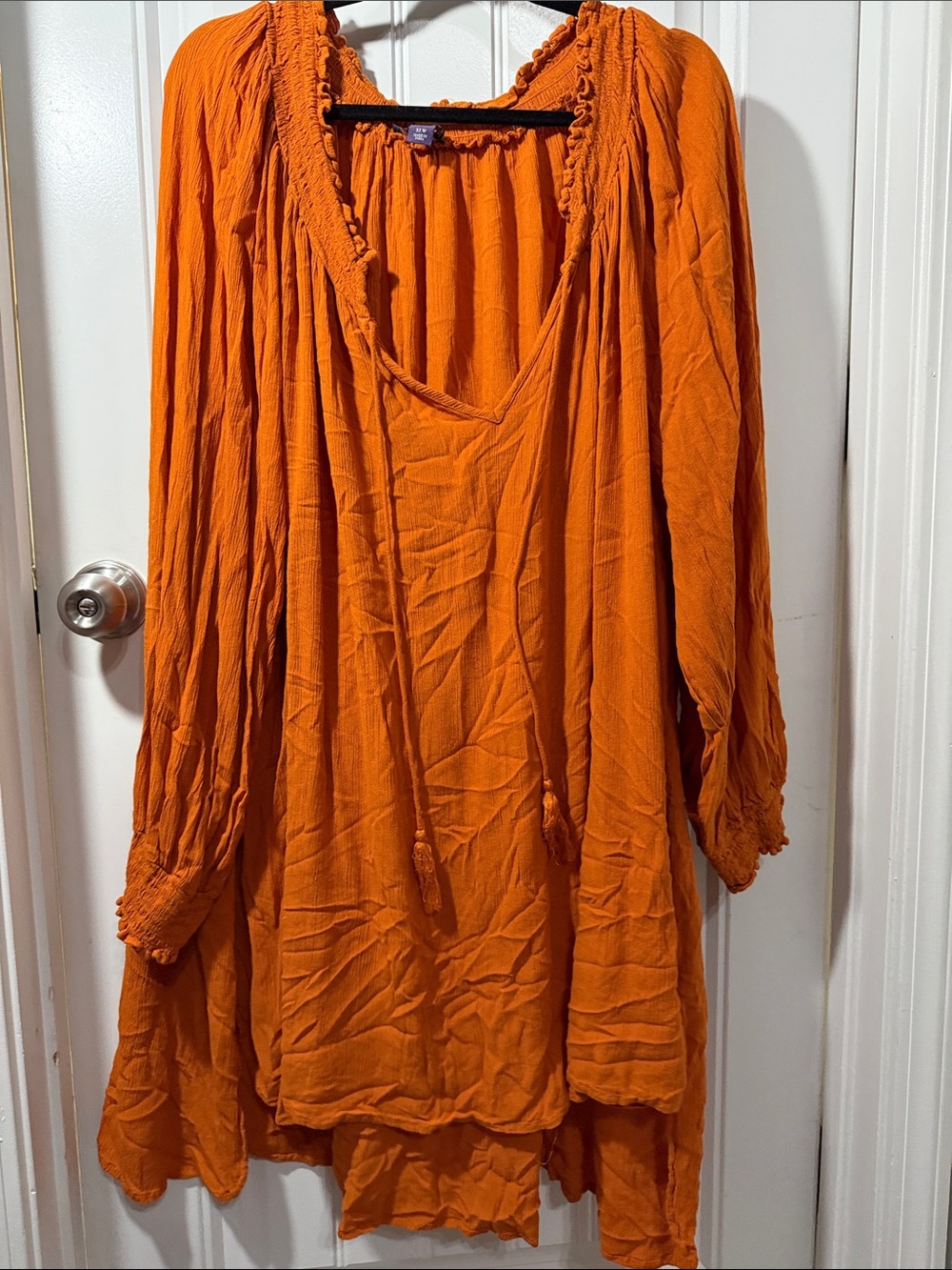 Roaman's Orange Peasant Tunic with Tassel Tie